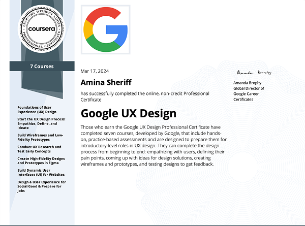 Amina Sheriff certification